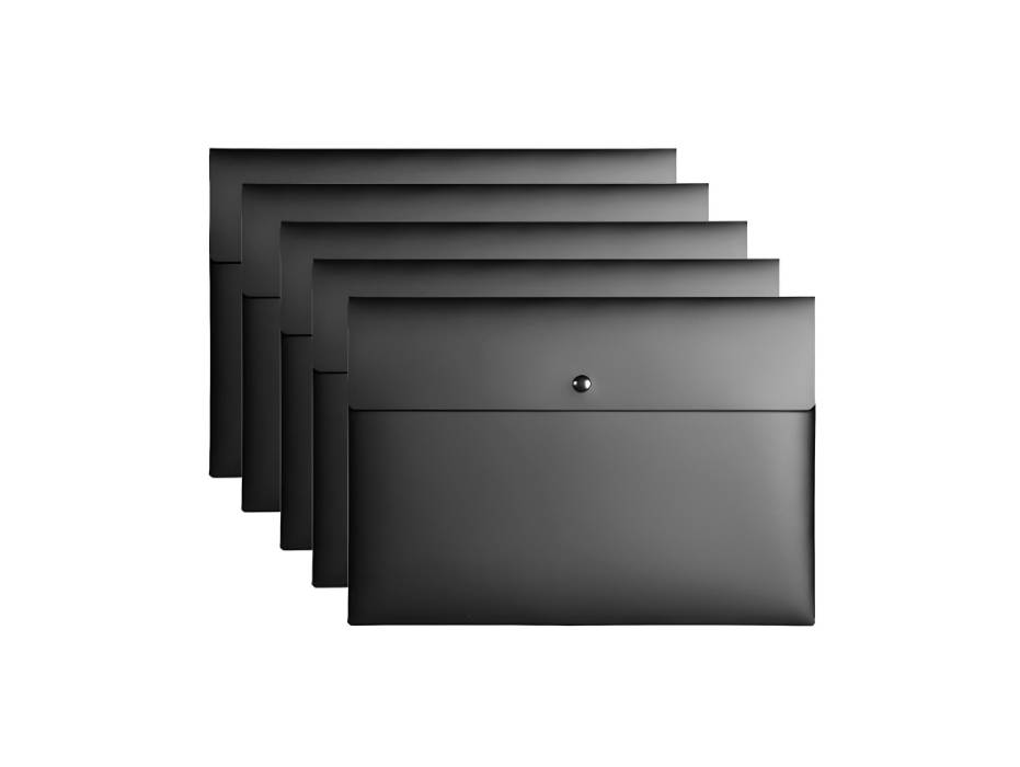 File Folder Plastic Envelope with Snap Button, Pack of 5 - Black