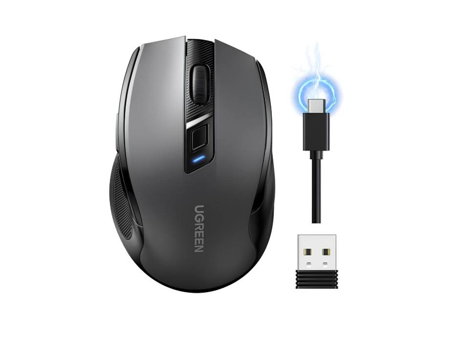 UGREEN Wireless Mouse (Bluetooth5.4+2.4GHz) ，Rechargeable, Long Battery Life, Ergonomic Silent Mouse, 6 Buttons with 5 Adjustable 4000 DPI, Compatible with Windows, iOS, Android