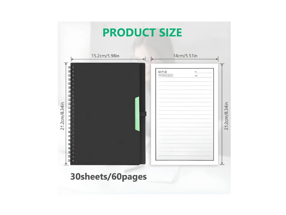 Reusable Digital Notebook, Smart Notepad A5, Wirebound Notebook To Do List Pad with 2 Pen, Sticky Notes Flags and Wipe, Lined Notebook for Quick Sketch, Cloud Storage and Reuse