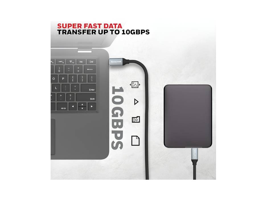 Honeywell Type C to Type C USB 3.1 Cable, 1.2M, Max Output 5A 100W, QC 3.0, Fast Charge, Compatible with Apple Devices, Smartphones, Laptops, Power Banks, Tablets, Headphones, Speakers, Black