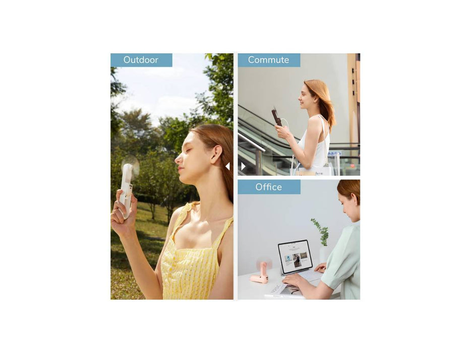 JISULIFE Portable Handheld Fan, USB Rechargeable Foldable Fan, Quiet with Power Bank 2000mAh, White