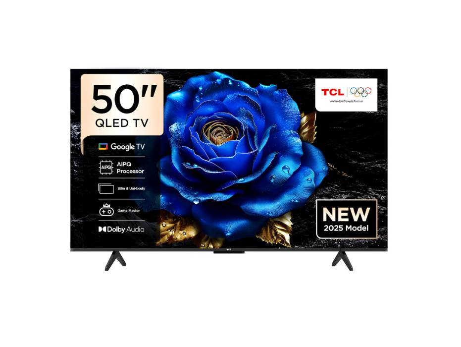 TCL 50T6C 50 Inch Smart TV 4K QLED Colorful Quantum Crystal HDR 10+ Gaming Google TV, Dolby Vision Atmos, Voice Control, Game Master with Slim Design