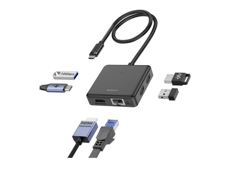 BENFEI USB C HUB 6in1 with HDMI(4K@60Hz), 100Mbps Ethernet, 100W Power Delivery, 1*USB 3.2 10Gbps and 2*USB 2.0