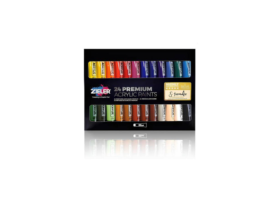 Zieler Premium Acrylic Paint Set,24 Large 22ml Tubes - Vibrant Colors & Rich Pigments
