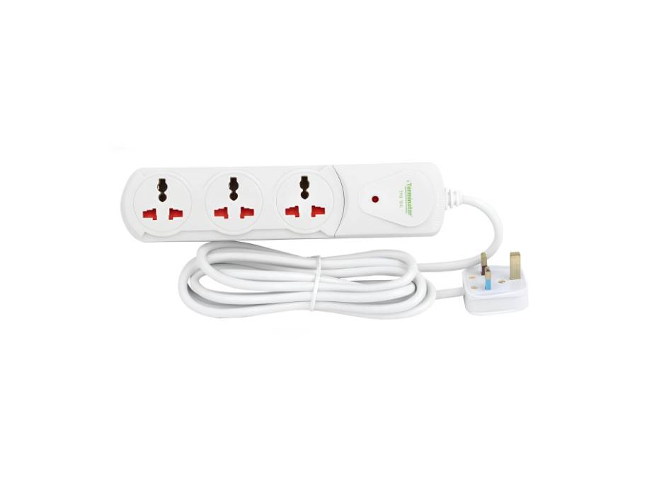 Terminator 3 Way Universal Power Extension Socket With Single Indicator 1.00mm2 Cable 3M 13A Fused Plug - TPB 13A-3M