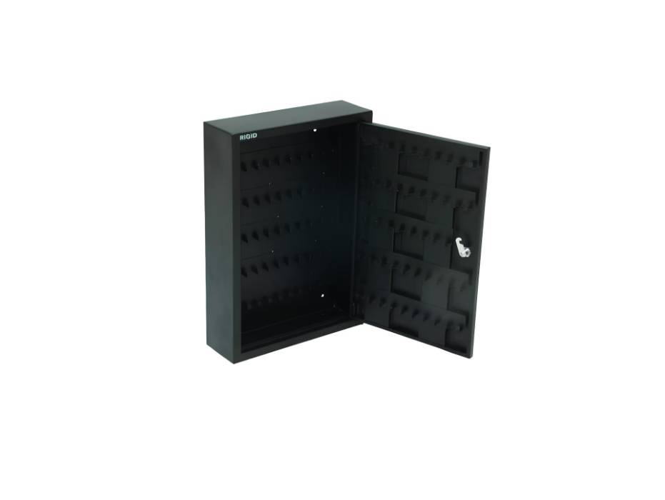 RIGID Key Box | Wall Mounted Key Cabinet with Key Lock | 100 Keys Capacity for Home, Office, Garage, Entryway (Black, 12D x 38W x 55H CM)