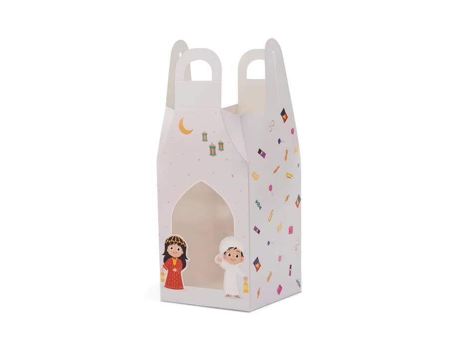 Haq Al Laila Theme Printed Kids Lantern Gift Box With Window, 12 x 12 x 21cm, pack of 10