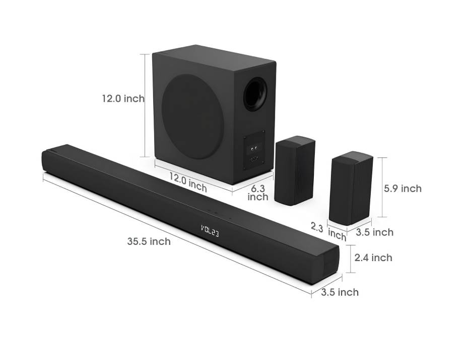 Hisense Soundbar HS5100-8-speaker surround sound system, 540W Total Output Power, 6.5”Wireless subwoofer, Rear surround speakers, Dolby Digital Plus and DTS Virtual:X