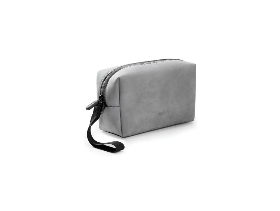 UGREEN Hard Drive Bag, Digital Storage Leather Bag, Electronic Accessories Gadget Organizer Case with Grid Layered, Travel Gear Storage Carrying Sleeve Pouch