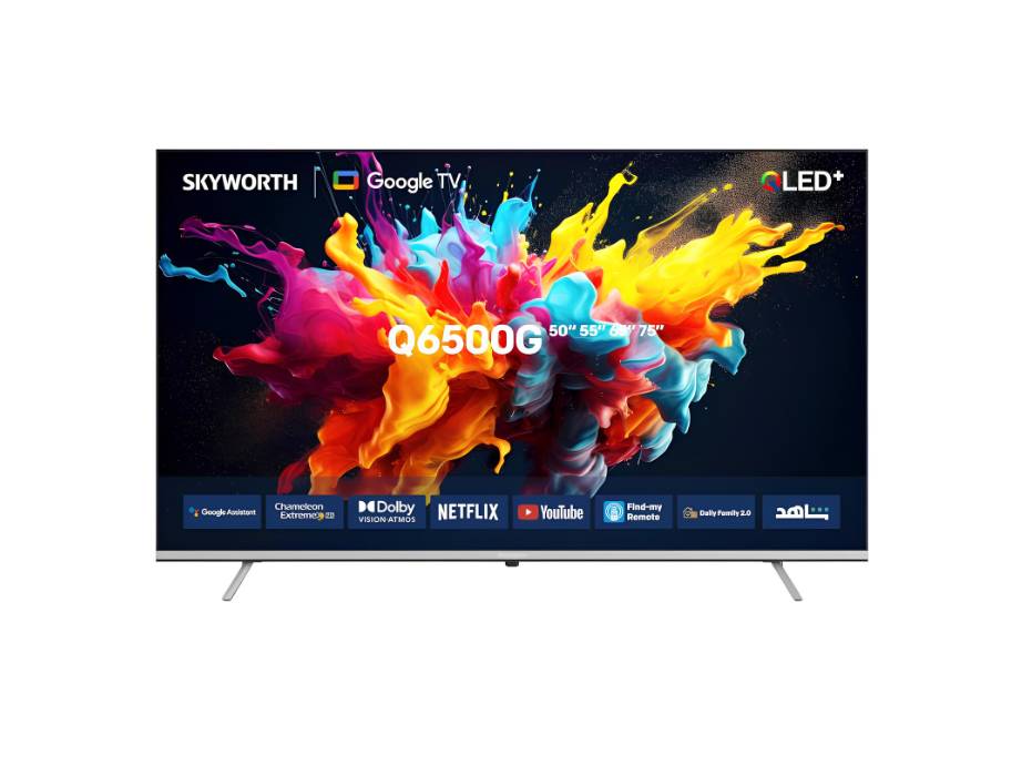 SKYWORTH 75Q6500G - 75" 4K QLED+ 60Hz TV with Google TV, Chameleon Extreme 2.0, Dolby Atmos, Eye Care 2.0, Game Mode, 2x12W Speakers, and Hands-free Voice Control