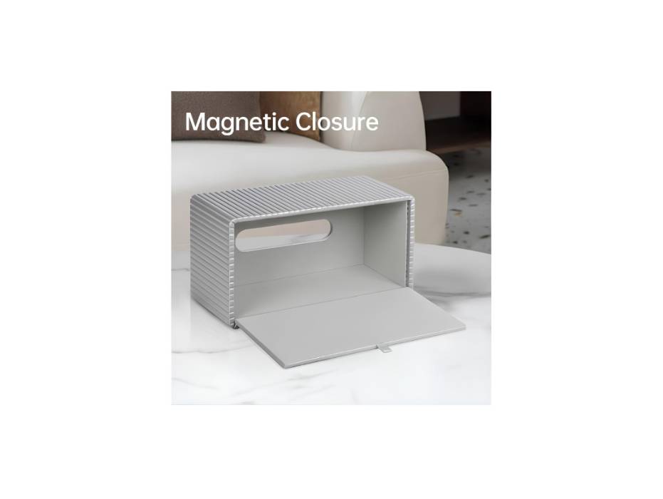 Rectangle PU Leather Tissue Box Cover with Magnetic Base, 25.4L x 14W x 11.4H cm, Grey