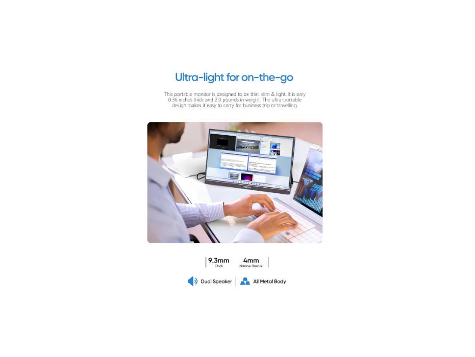 ARZOPA Portable Monitor 17.3 inch, 1080P FHD IPS Kickstand, HDMI, USB C with Dual Speakers