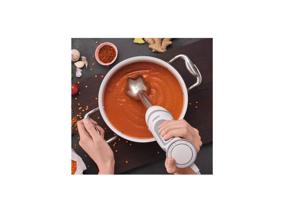 Braun MultiQuick 5 Hand Blender, 1000W, 21 speeds, PowerBell Technology, Splash Control, One Hand Speed Wheel, Ergonomic Shape, Comfortable Soft Grip, BPA-Free Beaker