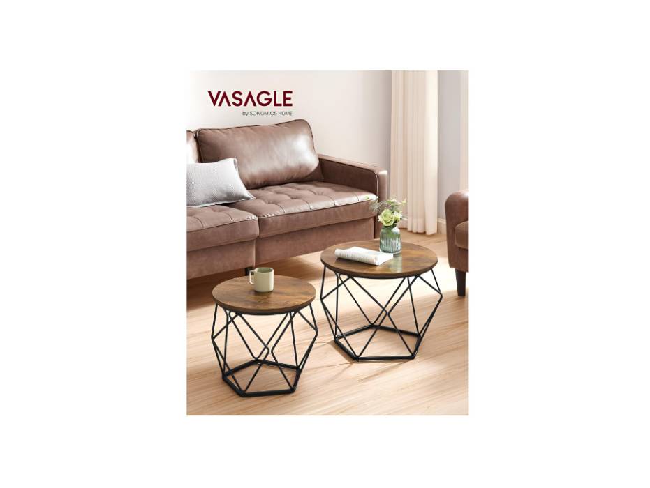 VASAGLE Coffee Side Table Set Of 2, End Table With Steel Frame, For Living Room, Bedroom, Office