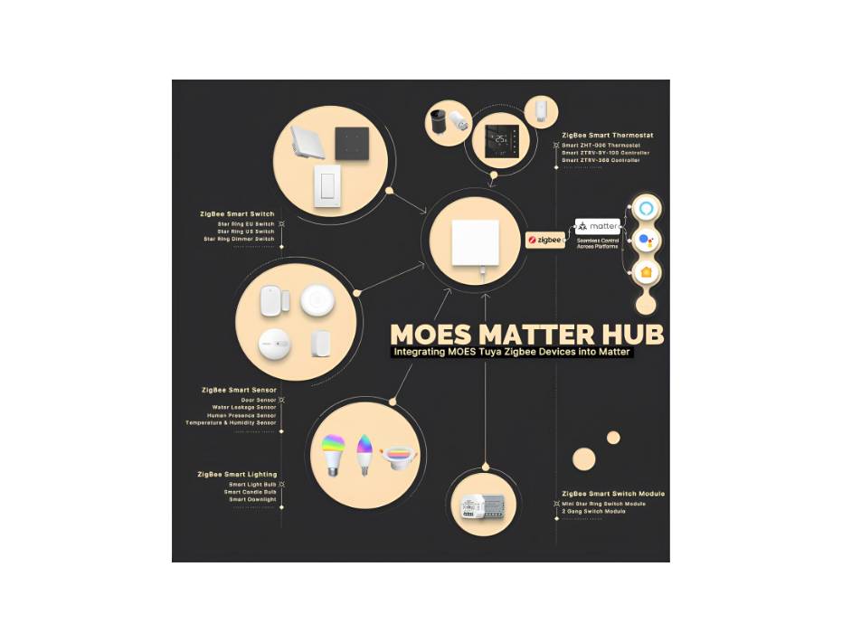 MOES Matter ZigBee Gateway - Hub for MOES ZigBee Devices - USB-C, RJ45 LAN, App & Voice Control, Compatible with Alexa Google Home Apple Home