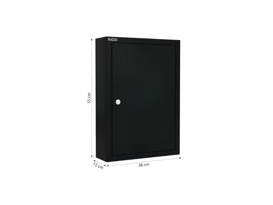 RIGID Key Box | Wall Mounted Key Cabinet with Key Lock | 100 Keys Capacity for Home, Office, Garage, Entryway (Black, 12D x 38W x 55H CM)