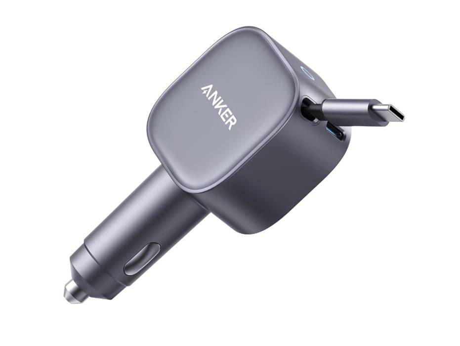 Anker USB-C Car Charger, 75W Max Ultra-Compact Type-C Fast Car Charger with Built-In Retractable Cable Car Adapter