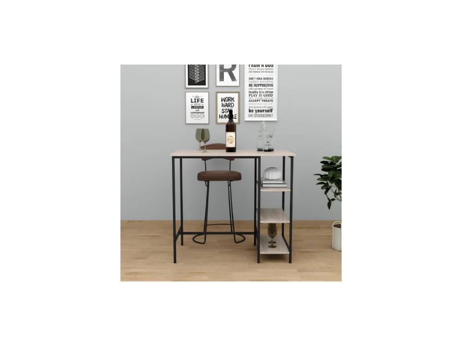 RIGID Bar Table with Sturdy Metal Frame & Wooden Top Shelves Wood Storage Counter for Living Room, Dining Room (Black walnut)