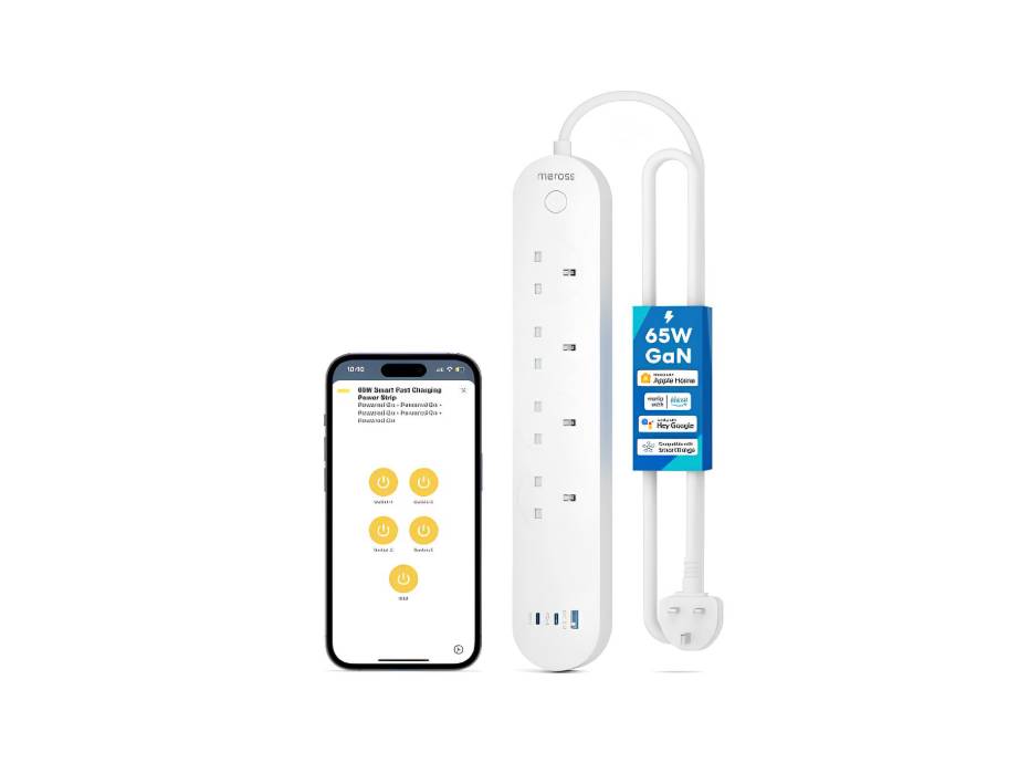 Meross Smart Power Strip, 65W GaN Fast Charger, 4 Outlet + 2 USB C + 1 USB A, WiFi Plug with 2 PD Ports, Apple HomeKit, Alexa, Google Home and SmartThings, 2.4GHz Only