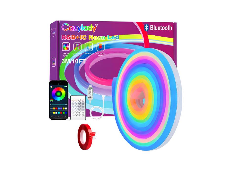 Cozylady USB RGB-IC Neon Rope Lights 3m, Waterproof 10ft LED Neon Lights Control with App/Remote, Music Sync Flexible Rope Lights Multiple Modes