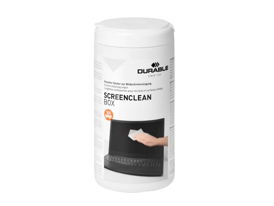 Durable ScreenClean Screen Cleaning Wipes 100/Tub