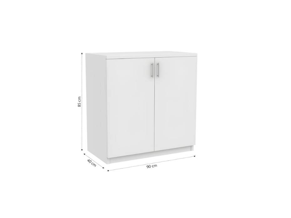 RIGID Low Height Cupboard | Small Wooden Storage Cabinet for Home, Office, Living Room | White Organizer with Shelves  (40D x 90W x 85H CM)