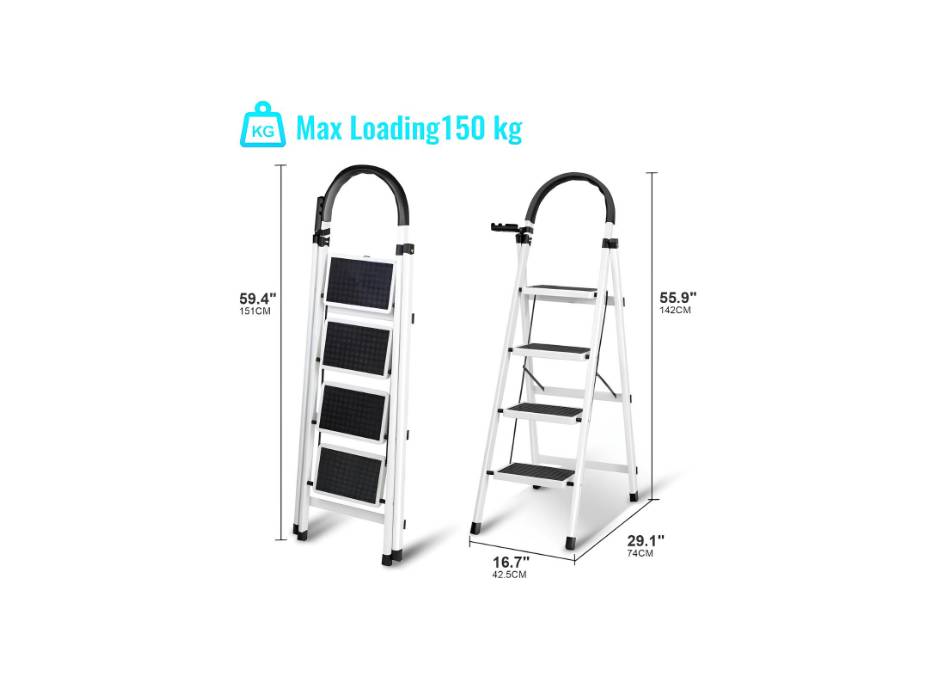Portable 4 Steps Collapsible Stool/Ladder, White