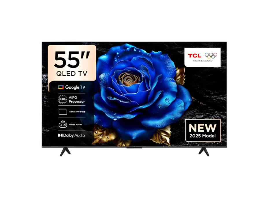 TCL 55T6C 55 Inch Smart TV 4K QLED Colorful Quantum Crystal HDR 10+ Gaming Google TV, Dolby Vision Atmos, DTS Virtual X, Voice Control, Slim Design