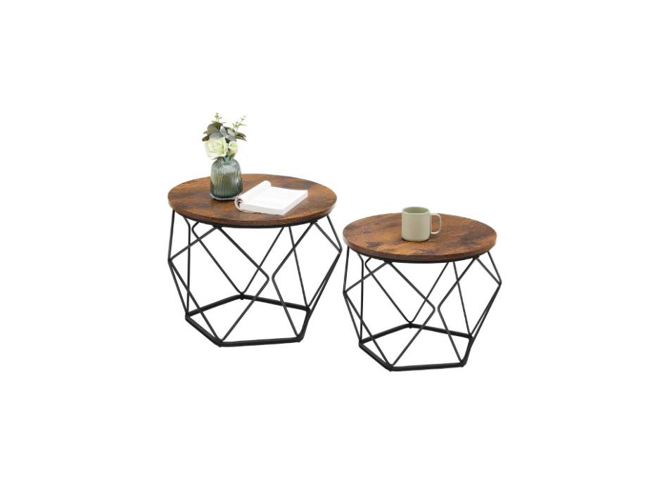 VASAGLE Coffee Side Table Set Of 2, End Table With Steel Frame, For Living Room, Bedroom, Office