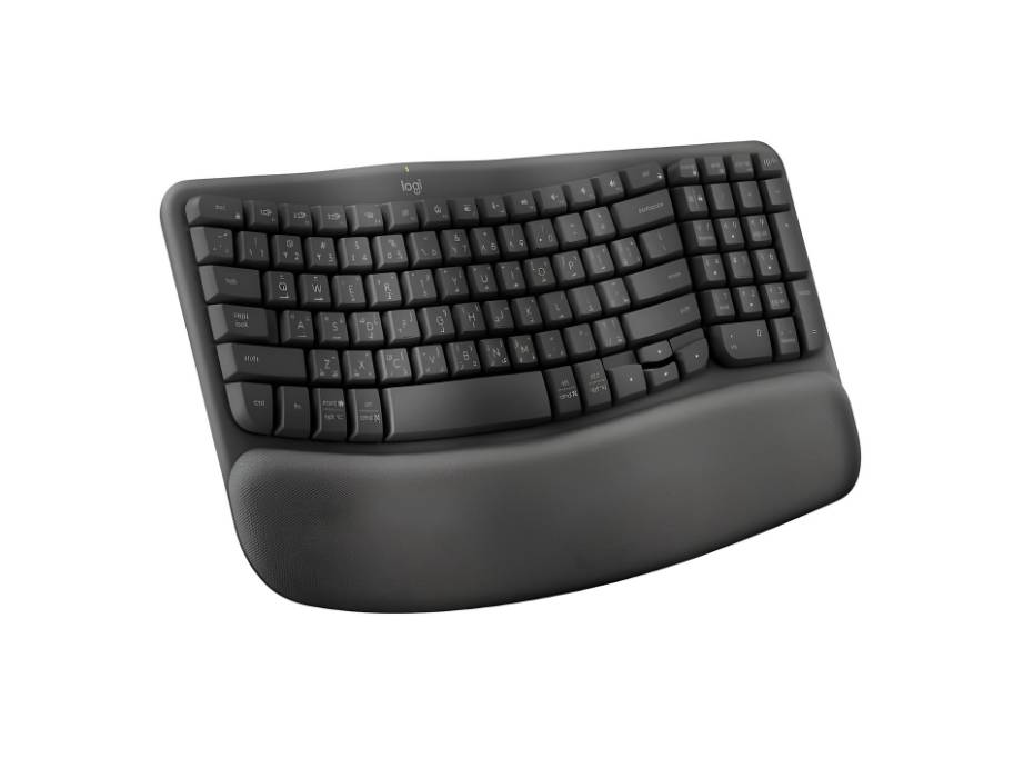 Logitech Wave Keys Wireless Ergonomic Keyboard with Cushioned Palm Rest, AR Layout - Graphite