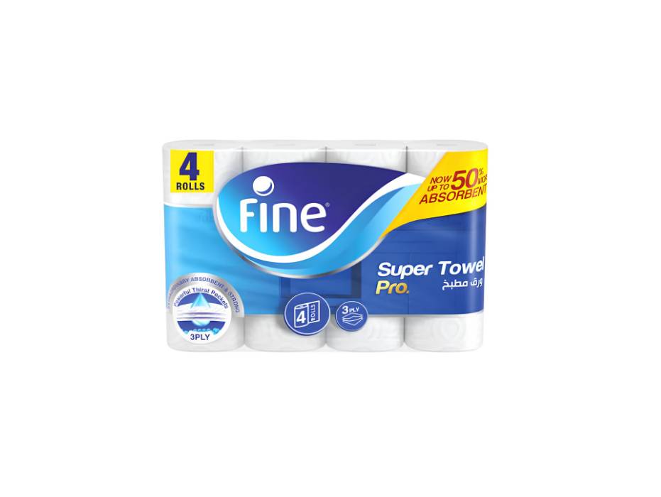 Fine Kitchen Tissue Roll Super Towel Pro, 60 Sheets, 3 Ply, 4 Rolls/pack