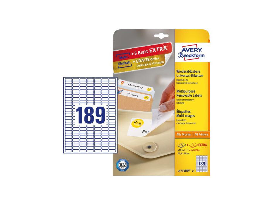 Avery Zweckform L4731REV-25 Universal Labels 25.4 x 10 mm / 25 Sheets / 4725 Labels / White - Altimus