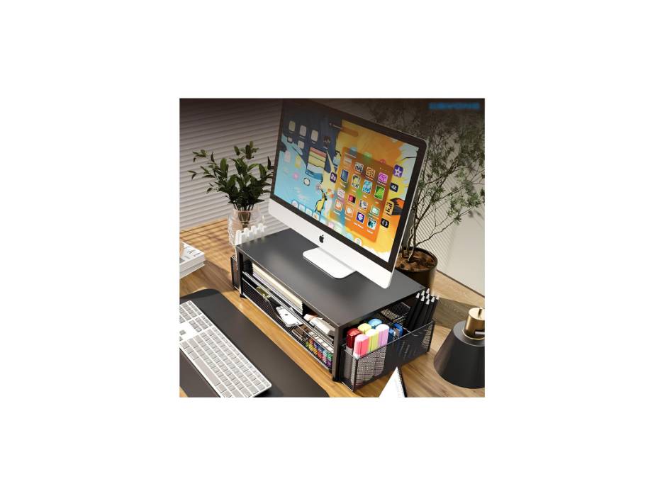 Monitor Stand Riser with Storage Drawers, Black