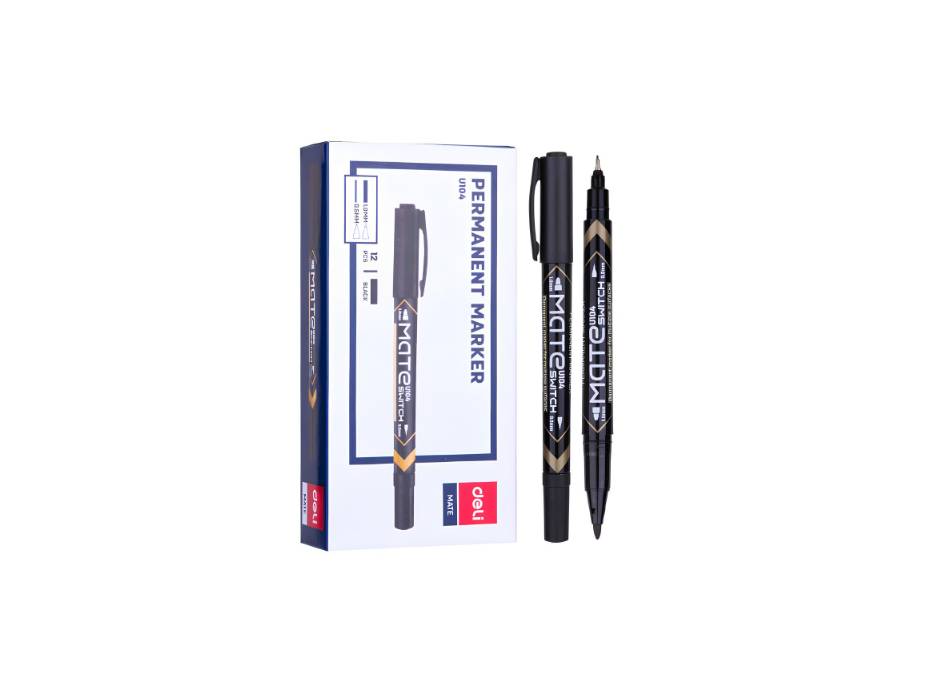 Deli Permanent Twin Marker Black Color, 12pcs/box (EU10420)