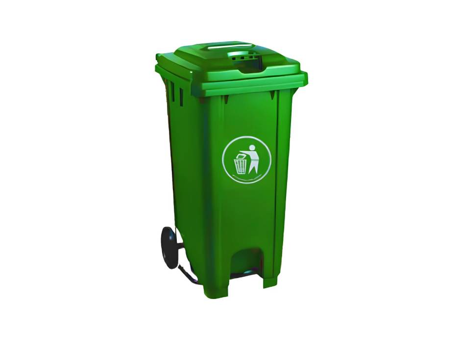Tek Bin Garbage Bin with Pedal and Wheels Plastic 240liters, Green Color