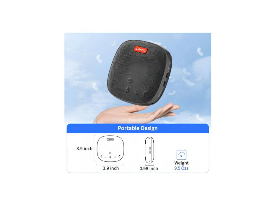 AIRHUG Bluetooth Conference Speaker with Microphone, 360°Voice Pickup, Advanced Noise Reduction, USB-C Plug & Play, Compatible with Zoom, MS Team