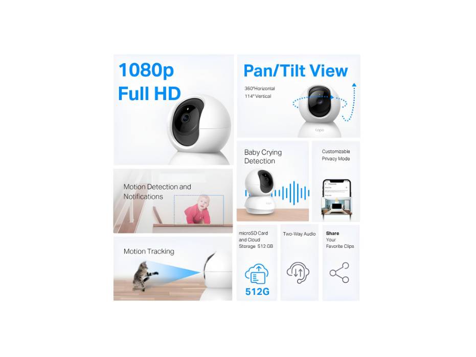 TP-Link Tapo Pan/Tilt 1080p Resolution, 360°Rotational View Security Camera, Motion Tracking 2-Way Audio | Night Vision (Tapo C200)