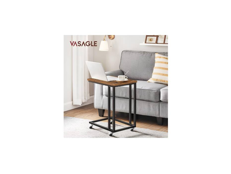 VASAGLE End Table, Side Table, Coffee Table, With Steel Frame And Castors, Easy Assembly, Industrial, For Living Room, Bedroom, Balcony, Rustic Brown And Black