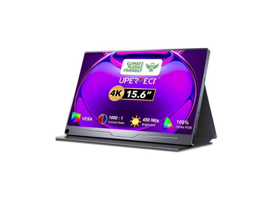 UPERFECT Truely 4K Computer Monitor, 15.6" UHD FreeSync 100% AdobeRGB 450 Nits Brightness HDR IPS Speaker Eye Care Game Display 2 Type-C