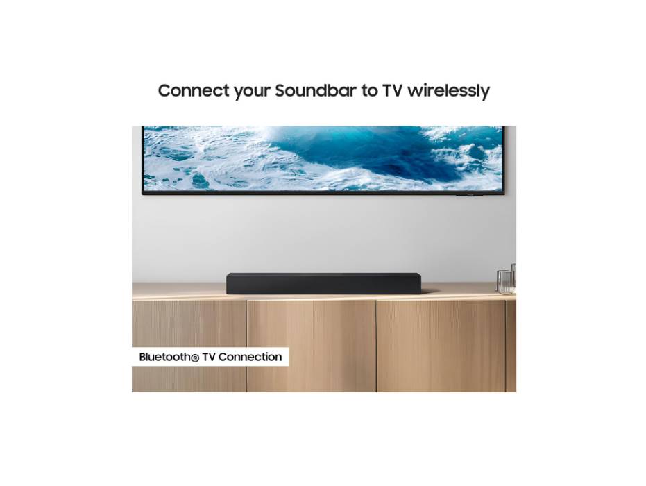 Samsung B-series Soundbar, B400F, 2.0 ch, Subwoofer, 2.0ch Sound with Built-in Woofer, One Remote Control, Surround Sound Expansion, Bluetooth TV connection, HW-B400F/ZN