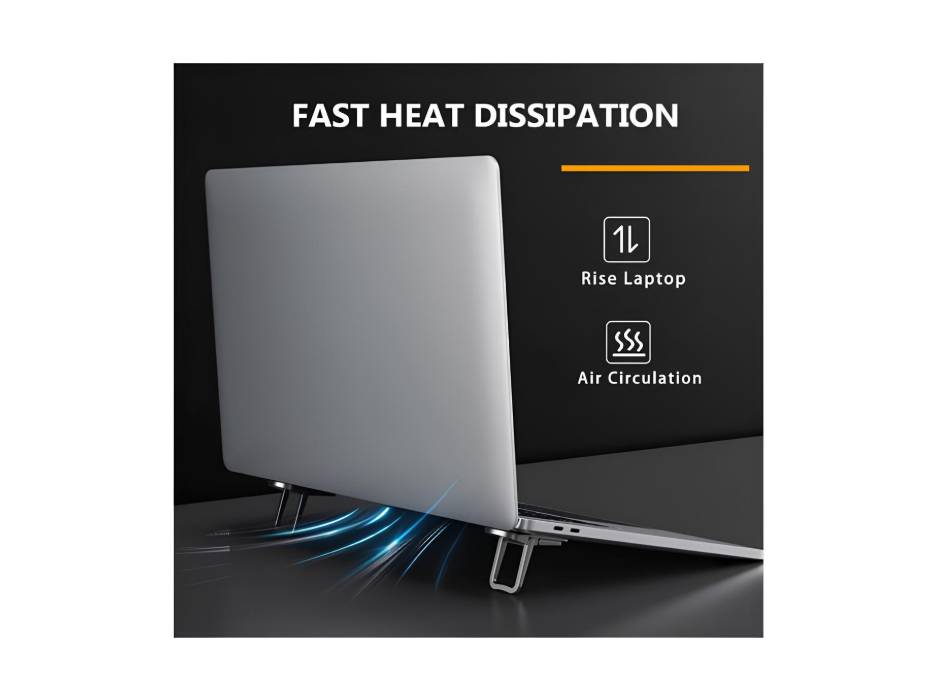 2PCS Zinc Alloy Mini Foldable Laptop Stand, Portable with Adjustable Angles, Self-Adhesive Invisible Notebook Stand (Black)
