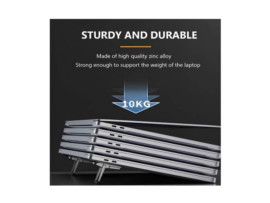 2PCS Zinc Alloy Mini Foldable Laptop Stand, Portable with Adjustable Angles, Self-Adhesive Invisible Notebook Stand (Black)