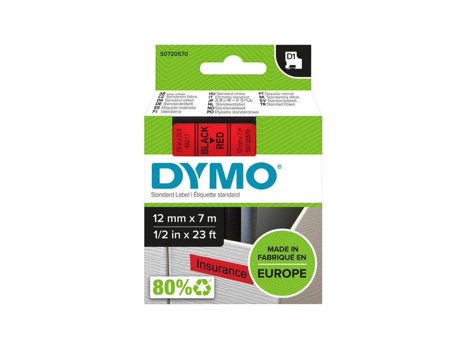 Dymo 45017, D1 Tape,12mm x 7m, Black on Red - Altimus