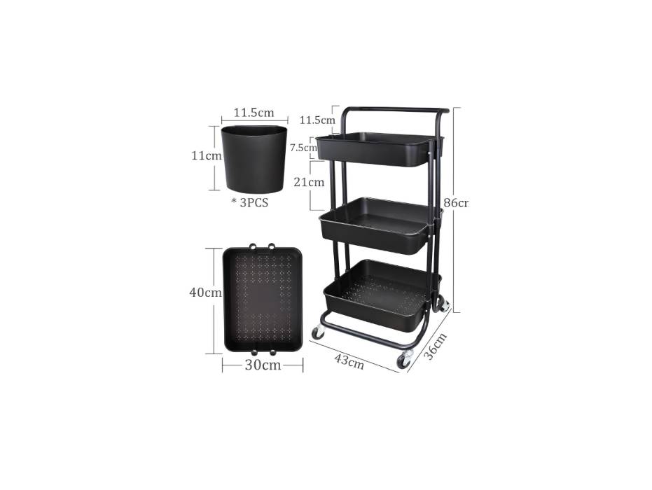 Ceeyali 3-Tier Rolling Utility Cart Multifunction Storage Shelf Organizer Cart with Handle Lockable Wheels
