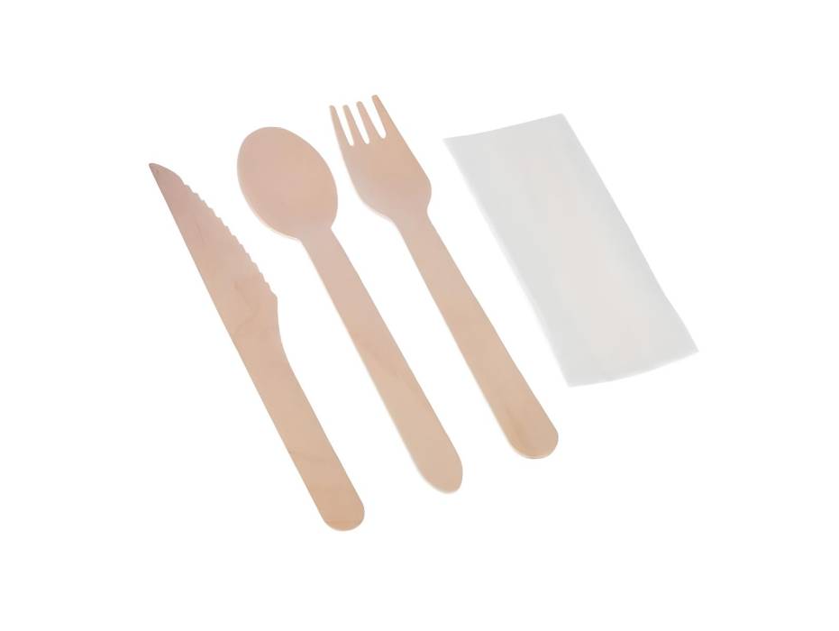Wooden Cutlery Pack - Spoon, Fork, Knife, Napkin 250 Pieces