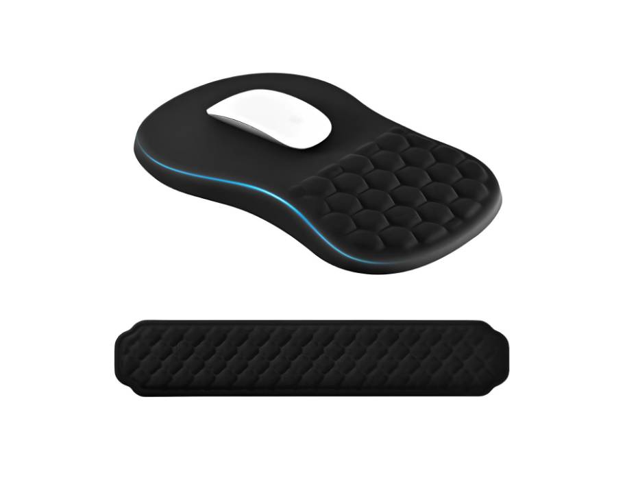 EooCoo Keyboard and Mouse Pad Wrist Support Set with Massage Design, Black