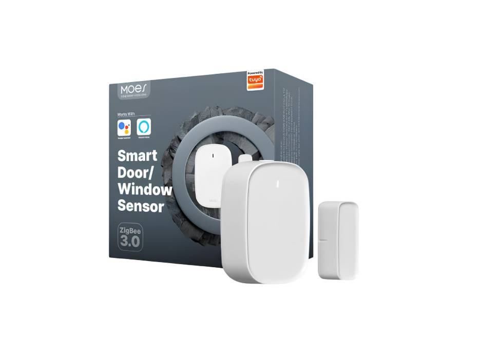 MOES Smart Door and Window Sensor, Wireless Detector for Alarm System and Home, Compatible With Smart Life/MOES APP, Works With Alexa Google Home Voice Control, Requires ZigBee Gateway