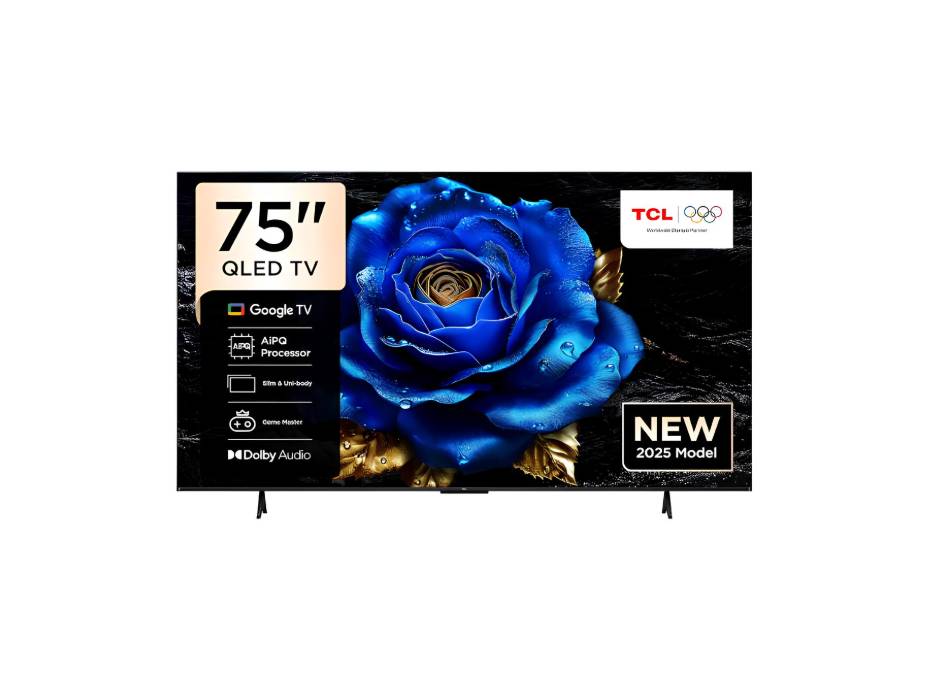 TCL 75T6C 75 Inch Smart TV 4K QLED Colorful Quantum Crystal HDR 10+ Gaming Google TV, Dolby Vision Atmos, MEMC, Voice Control, Game Master with Slim Design