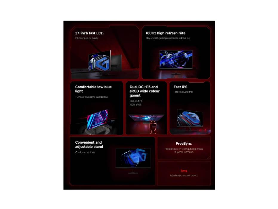 Xiaomi 2K IPS Gaming Monitor G27Qi, 180 Hz, 1ms response time for low latency, FreeSync Technology for Smooth Gaming