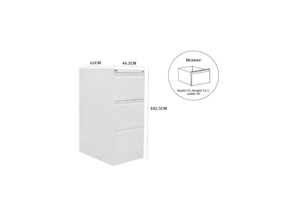 RIGID Steel Vertical Filing Cabinet Large Storage steel Cabinet, Metal Portable Cabinet with 3 Drawers for Legal, White
